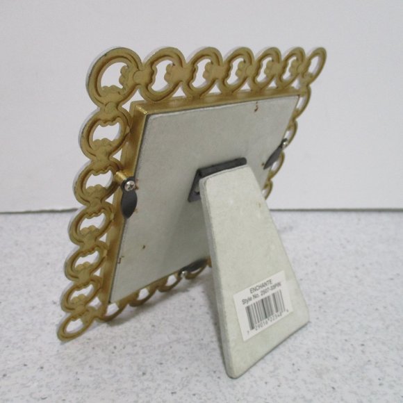 *Decorative Goldtone Peach Enamel and Silver Rhinestone Accent Square Frame - Picture 5 of 5